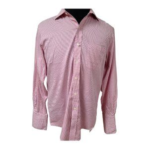 Lands End Mens 15.5-35 Red Check Pin Point Oxford French Cuffs Button Up Shirt